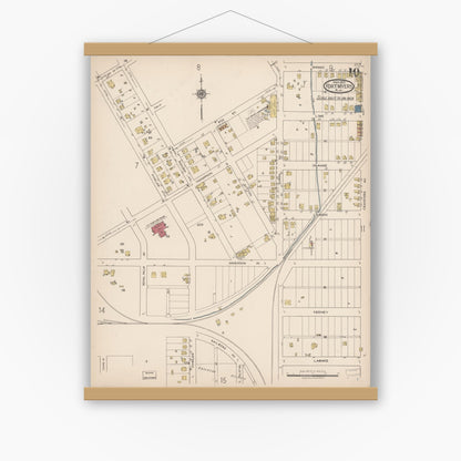 Old map wall art mockup — magnetic wood frame on white wall — Sanborn Fire Insurance Map from Fort Myers, Lee County, Florida (1922), Sheet #0010