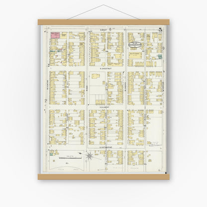 Old map wall art mockup — magnetic wood frame on white wall — Sanborn Fire Insurance Map from Shenandoah, Schuylkill County, Pennsylvania (1896), Sheet #0005