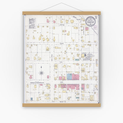 Old map wall art mockup — magnetic wood frame on white wall — Sanborn Fire Insurance Map from Frankford, Pike County, Missouri (1902) - Complete Map Set