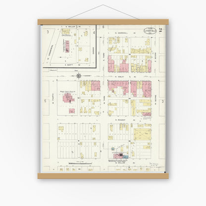 Old map wall art mockup — magnetic wood frame on white wall — Sanborn Fire Insurance Map from Litchfield, Meeker County, Minnesota (1913), Sheet #0002
