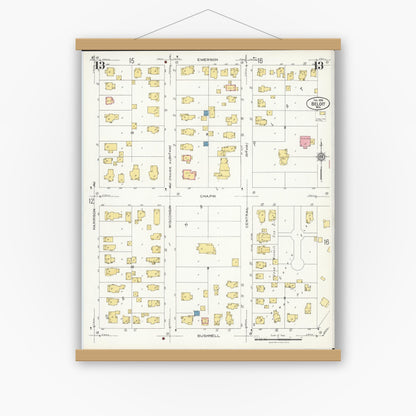 Old map wall art mockup — magnetic wood frame on white wall — Sanborn Fire Insurance Map from Beloit, Rock County, Wisconsin (1926), Sheet #0013