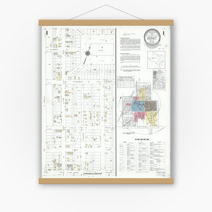 Old map wall art mockup — magnetic wood frame on white wall — Sanborn Fire Insurance Map from Kermit, Winkler County, Texas (1946) - Complete Map Set