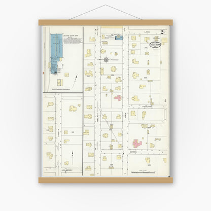Old map wall art mockup — magnetic wood frame on white wall — Sanborn Fire Insurance Map from Decatur, Wise County, Texas (1914), Sheet #0002