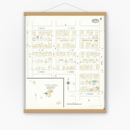 Old map wall art mockup — magnetic wood frame on white wall — Sanborn Fire Insurance Map from Red Oak, Montgomery County, Iowa (1914), Sheet #0004