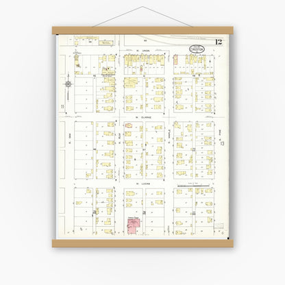 Old map wall art mockup — magnetic wood frame on white wall — Sanborn Fire Insurance Map from Creston, Union County, Iowa (1913), Sheet #0012
