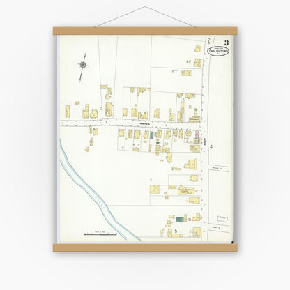 Old map wall art mockup — magnetic wood frame on white wall — Sanborn Fire Insurance Map from Englishtown, Monmouth County, New Jersey (1909), Sheet #0003