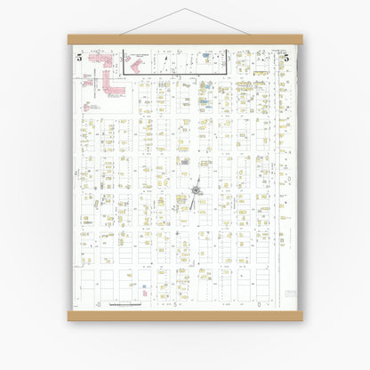 Old map wall art mockup — magnetic wood frame on white wall — Sanborn Fire Insurance Map from Crane, Crane County, Texas (1951), Sheet #0005