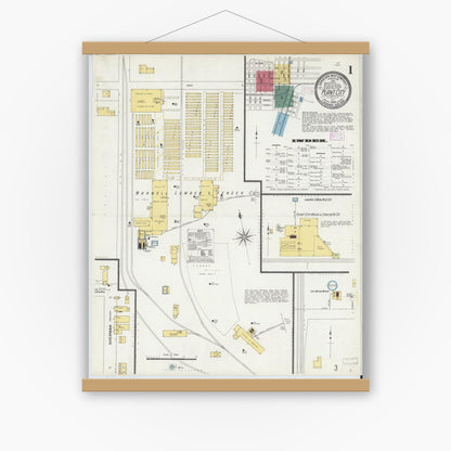 Old map wall art mockup — magnetic wood frame on white wall — Sanborn Fire Insurance Map from Plant City, Hillborough County, Florida (1909) - Complete Map Set