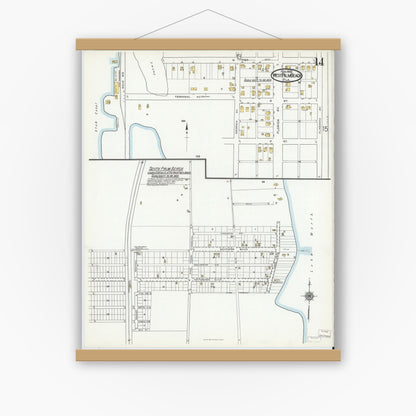 Old map wall art mockup — magnetic wood frame on white wall — Sanborn Fire Insurance Map from West Palm Beach, Dade County, Florida (1920), Sheet #0014
