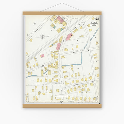 Old map wall art mockup — magnetic wood frame on white wall — Sanborn Fire Insurance Map from Medford, Middlesex County, Massachusetts (1903), Sheet #0023