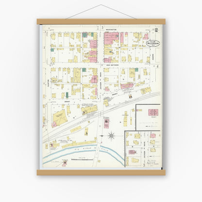 Old map wall art mockup — magnetic wood frame on white wall — Sanborn Fire Insurance Map from Millersburg, Holmes County, Ohio (1907), Sheet #0002
