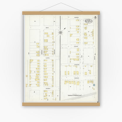 Old map wall art mockup — magnetic wood frame on white wall — Sanborn Fire Insurance Map from White Haven, Luzerne County, Pennsylvania (1908), Sheet #0005