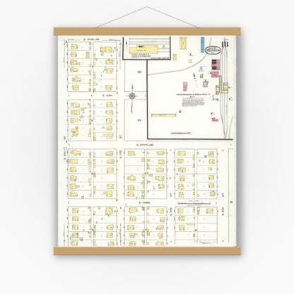 Old map wall art mockup — magnetic wood frame on white wall — Sanborn Fire Insurance Map from Herrin, Williamson County, Illinois (1922), Sheet #0018
