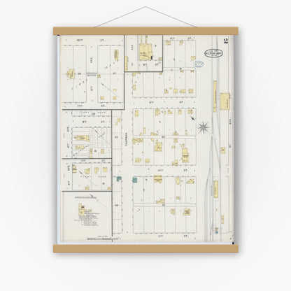 Old map wall art mockup — magnetic wood frame on white wall — Sanborn Fire Insurance Map from Heron Lake, Jackson County, Minnesota (1894), Sheet #0002