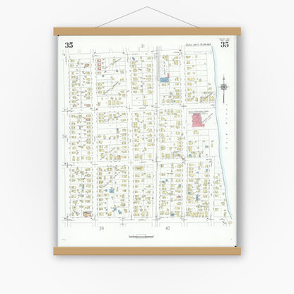 Old map wall art mockup — magnetic wood frame on white wall — Sanborn Fire Insurance Map from Beloit, Rock County, Wisconsin (1939), Sheet #0035