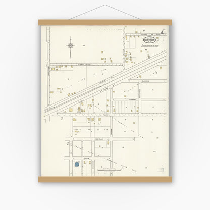 Old map wall art mockup — magnetic wood frame on white wall — Sanborn Fire Insurance Map from Hastings, St. Johns County, Florida (1921), Sheet #0004
