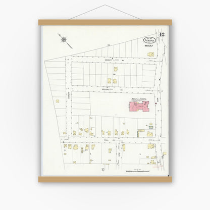 Old map wall art mockup — magnetic wood frame on white wall — Sanborn Fire Insurance Map from Tuckahoe, Westchester County, New York (1911), Sheet #0012