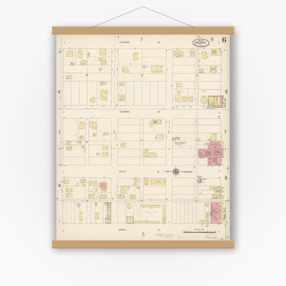 Old map wall art mockup — magnetic wood frame on white wall — Sanborn Fire Insurance Map from Calexico, Imperial County, California (1916), Sheet #0006