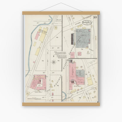 Old map wall art mockup — magnetic wood frame on white wall — Sanborn Fire Insurance Map from Beaver Falls, Beaver County, Pennsylvania (1886), Sheet #0010