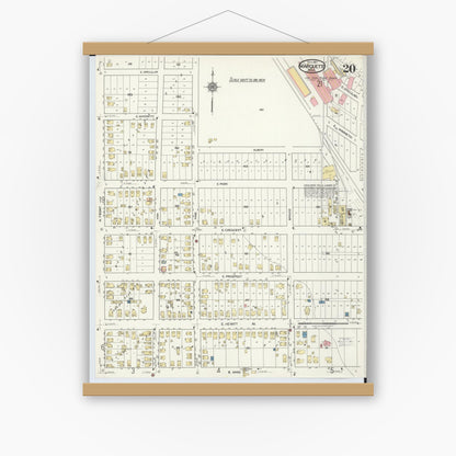 Old map wall art mockup — magnetic wood frame on white wall — Sanborn Fire Insurance Map from Marquette, Marquette County, Michigan (1917), Sheet #0020