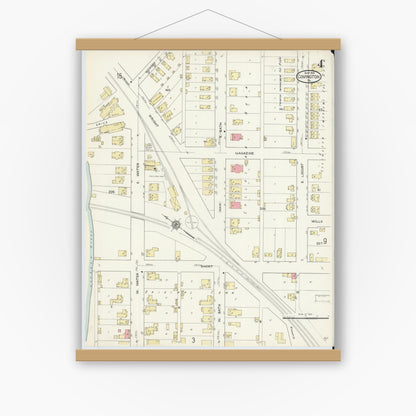 Old map wall art mockup — magnetic wood frame on white wall — Sanborn Fire Insurance Map from Covington, Independent Cities, Virginia (1913), Sheet #0004