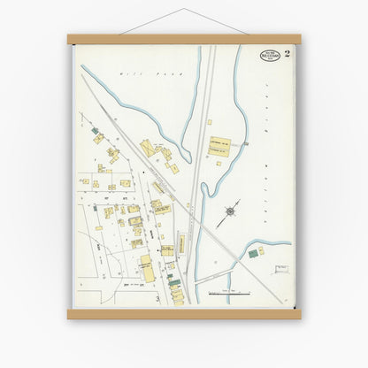 Old map wall art mockup — magnetic wood frame on white wall — Sanborn Fire Insurance Map from Necedah, Juneau County, Wisconsin (1909), Sheet #0002