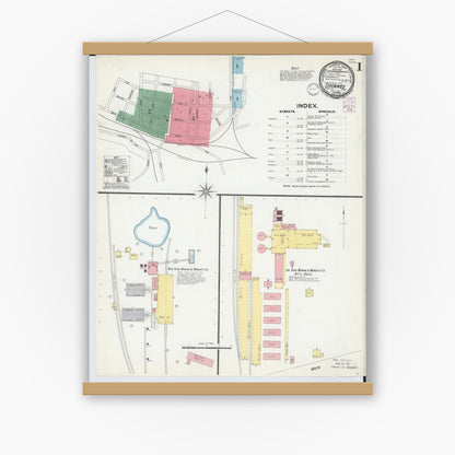 Old map wall art mockup — magnetic wood frame on white wall — Sanborn Fire Insurance Map from Shawnee, Perry County, Ohio (1901) - Complete Map Set
