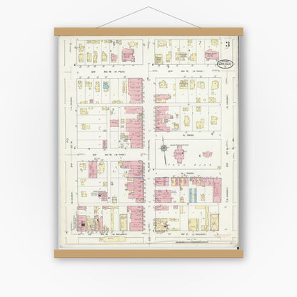 Old map wall art mockup — magnetic wood frame on white wall — Sanborn Fire Insurance Map from Cresco, Howard County, Iowa (1914), Sheet #0003