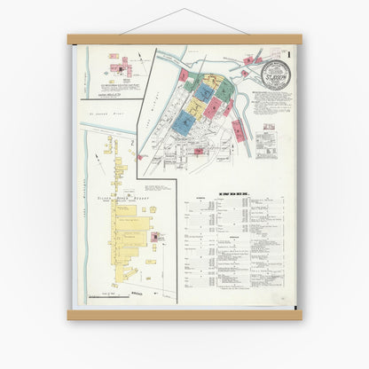 Old map wall art mockup — magnetic wood frame on white wall — Sanborn Fire Insurance Map from Saint Joseph, Berrien County, Michigan (1908) - Complete Map Set