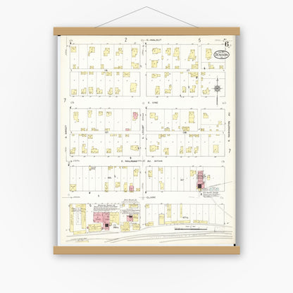 Old map wall art mockup — magnetic wood frame on white wall — Sanborn Fire Insurance Map from Denison, Crawford County, Iowa (1913), Sheet #0006