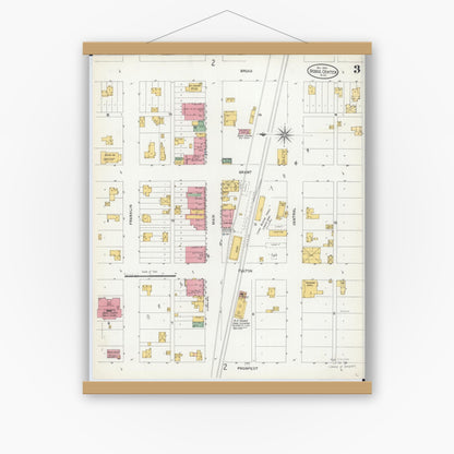 Old map wall art mockup — magnetic wood frame on white wall — Sanborn Fire Insurance Map from Dodge Center, Dodge County, Minnesota (1904), Sheet #0003