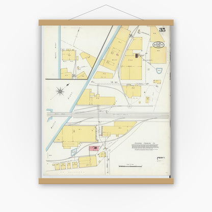 Old map wall art mockup — magnetic wood frame on white wall — Sanborn Fire Insurance Map from Everett, Middlesex County, Massachusetts (1903), Sheet #0035
