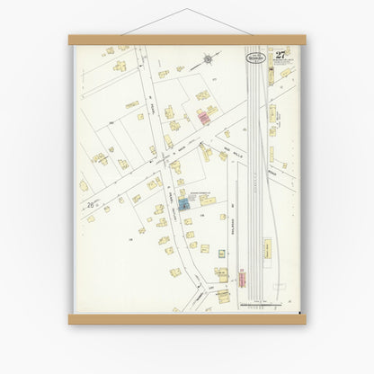 Old map wall art mockup — magnetic wood frame on white wall — Sanborn Fire Insurance Map from Newark, Wayne County, New York (1912), Sheet #0027