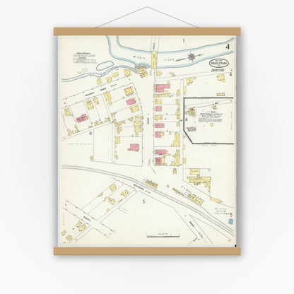 Old map wall art mockup — magnetic wood frame on white wall — Sanborn Fire Insurance Map from Middleburg, Snyder County, Pennsylvania (1913), Sheet #0004