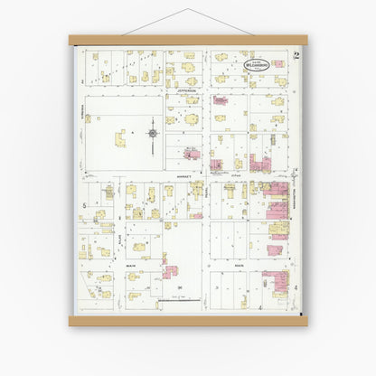 Old map wall art mockup — magnetic wood frame on white wall — Sanborn Fire Insurance Map from Mcleansboro, Hamilton County, Illinois (1910), Sheet #0002