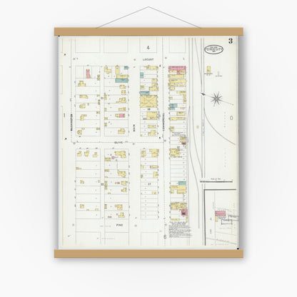 Old map wall art mockup — magnetic wood frame on white wall — Sanborn Fire Insurance Map from Pierce City, Lawrence County, Missouri (1902), Sheet #0003