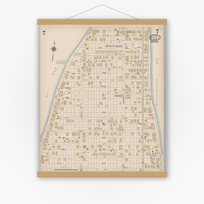 Old map wall art mockup — magnetic wood frame on white wall — Sanborn Fire Insurance Map from Hull, Plymouth County, Massachusetts (1922), Sheet #0007