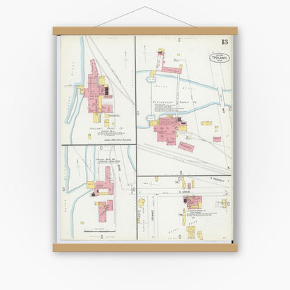 Old map wall art mockup — magnetic wood frame on white wall — Sanborn Fire Insurance Map from Ypsilanti, Washtenaw County, Michigan (1899), Sheet #0013