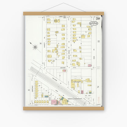 Old map wall art mockup — magnetic wood frame on white wall — Sanborn Fire Insurance Map from Rutherford, Bergen County, New Jersey (1909), Sheet #0020
