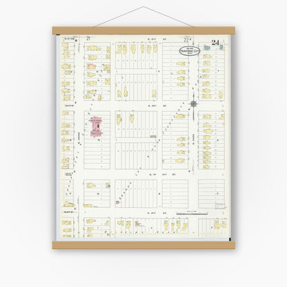 Old map wall art mockup — magnetic wood frame on white wall — Sanborn Fire Insurance Map from Traverse City, Grand Traverse County, Michigan (1910), Sheet #0024