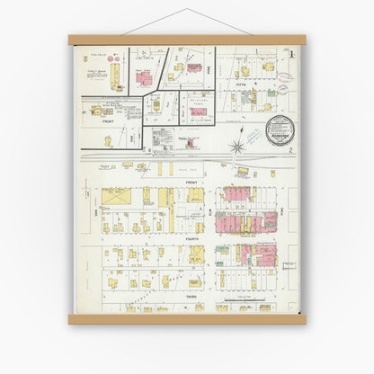 Old map wall art mockup — magnetic wood frame on white wall — Sanborn Fire Insurance Map from Norborne, Carroll County, Missouri (1899), Sheet #0001