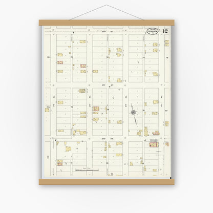 Old map wall art mockup — magnetic wood frame on white wall — Sanborn Fire Insurance Map from Juniata, Blair County, Pennsylvania (1910), Sheet #0012