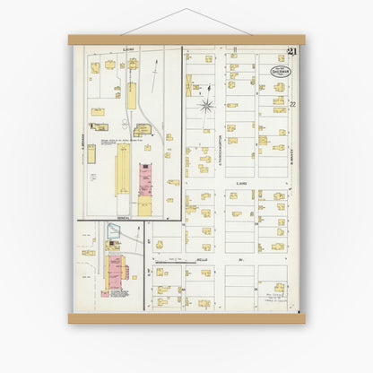 Old map wall art mockup — magnetic wood frame on white wall — Sanborn Fire Insurance Map from Sherman, Grayson County, Texas (1902), Sheet #0021
