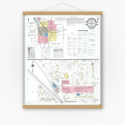 Old map wall art mockup — magnetic wood frame on white wall — Sanborn Fire Insurance Map from Loudonville, Ashland County, Ohio (1950), Sheet #0001