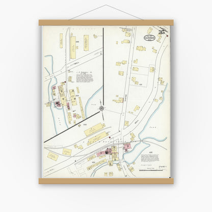 Old map wall art mockup — magnetic wood frame on white wall — Sanborn Fire Insurance Map from Gardner, Worcester County, Massachusetts (1914), Sheet #0035