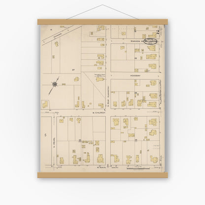 Old map wall art mockup — magnetic wood frame on white wall — Sanborn Fire Insurance Map from Williamston, Martin County, North Carolina (1921), Sheet #0002