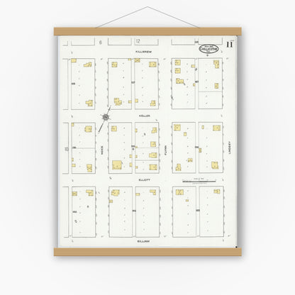 Old map wall art mockup — magnetic wood frame on white wall — Sanborn Fire Insurance Map from Chillicothe, Hardeman County, Texas (1921), Sheet #0011