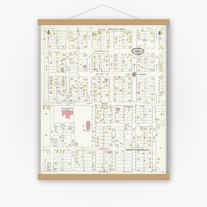 Old map wall art mockup — magnetic wood frame on white wall — Sanborn Fire Insurance Map from Lamesa, Dawson County, Texas (1925), Sheet #0004