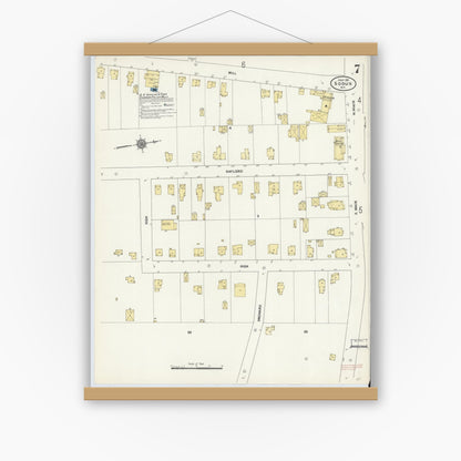 Old map wall art mockup — magnetic wood frame on white wall — Sanborn Fire Insurance Map from Sodus, Wayne County, New York (1911), Sheet #0007