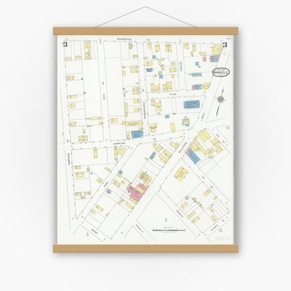 Old map wall art mockup — magnetic wood frame on white wall — Sanborn Fire Insurance Map from Manville, Somerset County, New Jersey (1928), Sheet #0003